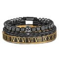 Dettaglio del bracciale con teschio, cinturino in acciaio intrecciato e numeri romani - Grigio Canna di Fucile (ZJ7039)