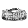 Set di bracciali vintage in acciaio inossidabile con teschio e numeri romani - Argento (ZJ7040)