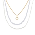 Collar de tres capas con colgante de corazón dorado y cuentas púrpuras dulces - Cadena de cuentas Triple Sweet Heart (ZJ6643)