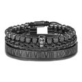Dettaglio set bracciali nero opaco con ciondolo teschio e numeri romani incisi - Nero Canna di Fucile (ZJ7042)