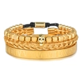Set di tre bracciali rétro in acciaio inossidabile con teschio e numeri romani incisi - Oro (ZJ7043)