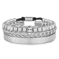 Dettaglio del set bracciali argento da uomo con ciondolo teschio e numeri romani - Argento (ZJ7044)