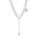 Collar doble de plata minimalista con un colgante redondo de cara sonriente - Colgante smiley multicapa de plata (ZJ3342)