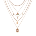 Collar de capas en oro rosa con colgantes de arcoíris, luna y mano de Fátima - Ojo de la sabiduría de cinco capas en oro rosa (ZJ8219)