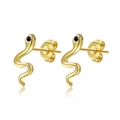 Dettaglio orecchini a serpente dorati con occhi neri e chiusura a farfalla - Stile a Forma di Serpente Intarsiato con Strass (ZJ6843)