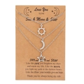 Three-piece stainless steel necklace set with sun, moon, and star pendants on gift card - Silver 3-Piece Set Style (ZJ7691)