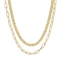 Elegante collar dorado de doble capa con eslabones cubanos y diseño de clip - Clip cubano de oro en capas (ZJ2921)