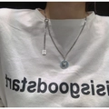 Collar plateado de doble colgante Chic Cat con esmalte azul en cadena fina - Colgante doble ChicCat de plata (ZJ3104)