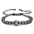Pulsera vintage de cuentas de metal con calavera de circón y cordón tejido hombre - Calavera Negro Pistola Cuentas Moleteadas Negro Pistola (ZJ7037)