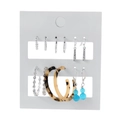 Set of 6 pairs of silver hoop earrings with rhinestones and acrylic tortoiseshell designs - Silver Zirconia Resin Style (ZJ7463)