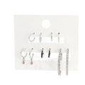 Set di 6 paia di orecchini argentati con pendenti rosa, strass e dettagli smalto - Stile Smalto Bianco e Nero Argento (ZJ7912)