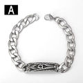 Detail of vintage silver stainless steel Cuban chain bracelet with Freemasonry symbol - 18cm / Freemasonry Style (A)