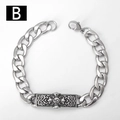 Detail of gothic stainless steel Cuban chain bracelet with engraved silver plaque - 18cm / Cross Star Style (B)