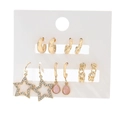 Set di 6 paia di orecchini a C dorati con stelle, cristalli rosa e strass lucidi - Stile Goccia Rosa Oro (ZJ7919)