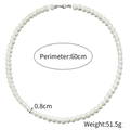 Ανδρικό κολιέ με λευκές πέρλες 60cm με χάντρες 8mm και ατσάλινο κούμπωμα καβουράκι - Στυλ Μαργαριτάρι 8mm-60cm (ZJ6771)