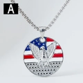 Collana hip hop in acciaio inossidabile con ciondolo aquila, bandiera USA e catena box - Stile Tondo (A) / Pendente Con Catena (Corto)