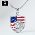 Collana con pendente a scudo bandiera americana e rilievo di aquila 3D in acciaio - Stile Scudo (B) / Pendente Con Catena (Corto)