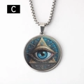 Détail du pendentif œil maléfique en acier inoxydable avec mandala bleu et chaîne box - Style de l'Œil de Dieu (C) / Pendentif avec Chaîne Box (50cm)