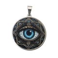 Collana con ciondolo malocchio in acciaio inossidabile con motivo mandala blu su bianco - Stile Mistico dell'Occhio della Provvidenza (F) / Solo Pendente (Senza Catena)