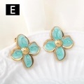 Macro detail of mint green floral enamel earrings with gold textured center and edges - Mint Green Agate Pattern (E)