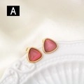 Triangle stainless steel stud earrings with pink cat eye stone on silk fabric - Triangle Pink Cat's Eye Style (A)