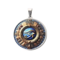 Pendente rotondo in acciaio inossidabile con occhio di Horus, trama blu e rilievo dorato - Stile Occhio di Horus (A) / Solo Pendente (Senza Catena)