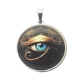 Ciondolo circolare Occhio di Horus in acciaio inossidabile argento con smalto blu - Stile Occhio di Horus Mistico Vintage (B) / Solo Pendente (Senza Catena)