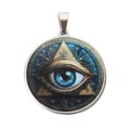 Pendentif Oeil d'Hathor bleu dans un triangle doré avec motifs mandalas - Style de l'Œil de Dieu (C) / Pendentif Seul (Sans Chaîne)