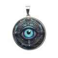 Collier en acier inoxydable avec pendentif œil maléfique bleu et cadre argenté - Style d'Œil Mystique Mécanique (E) / Pendentif Seul (Sans Chaîne)