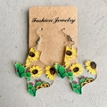 Western acrylic earrings featuring Texas map outline with sunflower and cactus floral prints - Sunflower Cactus Pattern Texas Map (3)