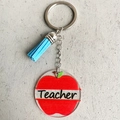 Portachiavi a mela in acrilico con nappa blu e testo Teacher come regalo per insegnanti - Stile Mela Rossa