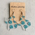 Blue acrylic Texas map earrings with sunflower cactus print on Fashion Jewelry card - Blue Mandala Pattern Texas Map (2)