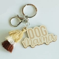 Détail d'un porte-clés en bois DOG Mama avec gland à trois niveaux et fermoir argenté - Style de Gland Dégradé Beige Brun Rouge-Brun (7)