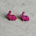 Pendientes creativos de madera con forma de conejo de Pascua y estampado de purpurina - Conejo Brillo Púrpura (1)