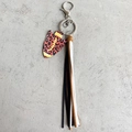 Bohemian football leopard arrow keychain with tricolor suede leather tassels and clip - Leopard Print Stitch Pattern (3)