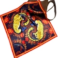 Deep blue silk square scarf with leopard and floral prints draped on a leather bag - Leopard Floral Pattern (22022403S)