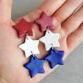 Three-tier red white and blue star-shaped earrings made of matte polymer clay - Triple Star Tiered (Style 8)