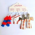 3-piece Independence Day earring set with American flag, baseball, and red-blue tassels - Baseball Cross Tassel Style (2)