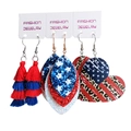 Independence Day PU leather earring set featuring fringe, star patterns, and leopard heart - Flag Leopard Tassel Style (3)