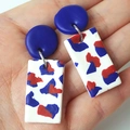 Polymer clay heart earrings in blue and red for July 4th American flag theme - Round Disc Rectangle Drop (Style 3)