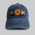 Detailed embroidery of MOM with basketball on washed denim blue baseball cap - Adjustable / Washed Blue (5)