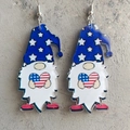 Acrylic gnome drop earrings with American flag stars and stripes pattern design - Flag Gnome Heart Style
