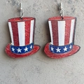 USA Independence Day Uncle Sam hat earrings with patriotic stars and stripes pattern - Uncle Sam Hat Style