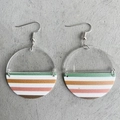 Detail of acrylic and striped leather earrings featuring semicircular geometric design - Colorful Striped Style (4)
