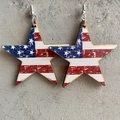 American flag star wooden earrings with rustic texture for Independence Day - Vintage Star Style