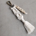 Handmade macrame tassel keychain with beige cotton cord and MAMA wooden beads for Mother's Day - Woven Tassel Letter Pendant / Off White
