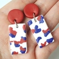 Polymer clay heart earrings with USA flag colors red white blue geometric shapes - Red Dot White Drop (Style 4)