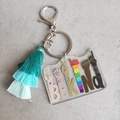 Rainbow Be Kind keychain with acrylic hand gesture charm and green layered cotton tassel - Transparent Green Gradient Tassel (2)