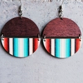 Vintage bohemian round wooden earrings with ethnic patterns and silver metal hooks - Colorful Stripes Splicing Style (4)