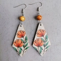 Retro Bohemian wood drop earrings featuring orange floral patterns and natural beads - Orange Floral Style (2)